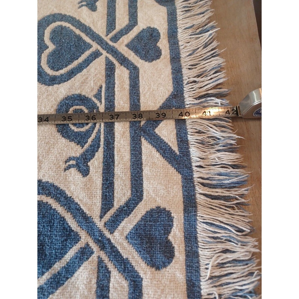 Blue & Cream Reversible Blanket/Throw Made In Spain Hearts & Snails - Picture 12 of 16